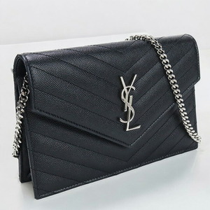 中古 サンローラン チェーンウォレット レディース ブランド SAINT LAURENT カサンドラ エンベロープ 393953 ブラック