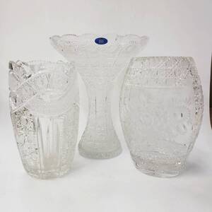 24品/A008344-7/M011-576/KH3000 花瓶３点まとめ CRYSTAL GLASS ボヘミア クリスタルガラス ※欠け・ひび有り