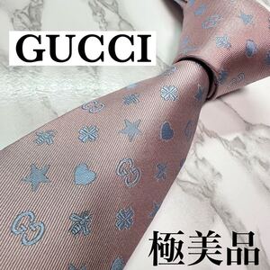 極美品 現行タグ 人気 GUCCI ネクタイ シルク100% 総柄 GGロゴ 蜂 ビー ソーホー ナロータイ 光沢 刺繍 ピンク 送料無料