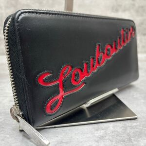 【極美品】Christian Louboutin クリスチャン ルブタン 3195121 ロゴ ラウンドファスナー 長財布 ウォレット 黒 イタリア製 赤 刺繍 メンズ