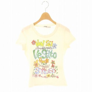 モスキーノ MOSCHINO プリント 半袖カットソー Tシャツ I40 白 ホワイト /HK ■OS レディース