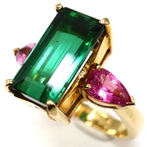 1円〜!!良品!!《K18 天然トルマリンリング》J 約7.4g 約12.5号 tourmaline ring 指輪 jewelry EG2/EH1 E116