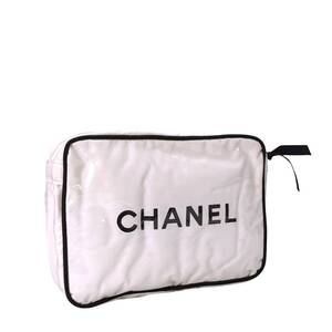 本物■シャネル■CHANEL ロゴ ビニール キャンバス ポーチ/オフベージュ/クラッチバッグ/コスメポーチ/セカンドバッグ/化粧ポーチ/60005