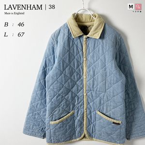 LAVENHAM　38 レディース M 9号 バイカラー 綿 コットン シャンブレー キルティング ジャケット 水色 ブルー 青 ジャンパー ブルゾン 春 秋