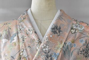 【桜庭呉服店】小紋 着物 花 葉 秋草文 桃色 可愛い おしゃれ 身丈152cm 裄丈67cm　★ kb-2820