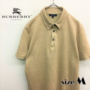 HZ8332★BURBERRY LONDON リネン/コットン半袖ポロシャツ★M★ベージュ ポーランド製 バーバリーロンドン