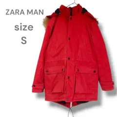 ZARA MAN　モッズコート　Ｓ　レッド　フード　ファー付き　厚手　秋冬