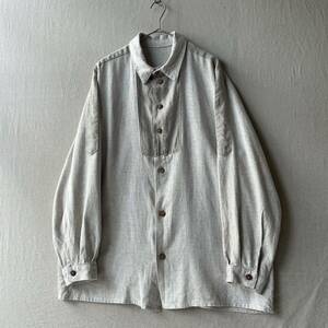 【レーヨン×リネン】Euro vintage チロリアン シャツ / XL ベージュ ツートーン イカ胸 ボックス ユーロ ビンテージ T4-08069-8437