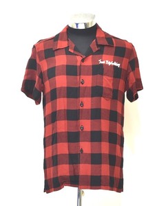 TMT （ティーエムティー）ORIGINAL RAYON BUFFALO CHECK S/S SHIRT オリジナル レーヨン バッファローチェック 半袖シャツ LOGO ロゴ 赤黒