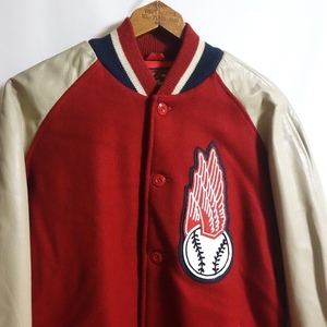 【希少 90’s USA製 COOPERSTOWN「Rochester Red Wings」袖革スタジャン M】40