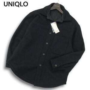 【新品 未使用】 UNIQLO ユニクロ 秋冬★ オーバーシャツ ジャケット 長袖 ネイビー Sz.S メンズ　A4T11992_B#N