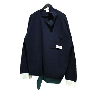 MARNI マルニ 22AW デストロイネック ロゴパッチ セーター ニット 8073000148012