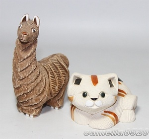 アーテサニアリンコナダ Artesania Rinconada インテリア 雑貨 置物 オブジェ Calico Cat 猫 #190 + Llama ラマ #19 ウルグアイ製 美品 