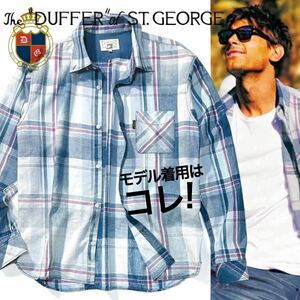 【The DUFFER of St.GEORGE】Safari掲載◎!!ダファーオブセントジョージ フェイド加工 インディゴチェックシャツ リネン 麻混 長袖BDシャツ