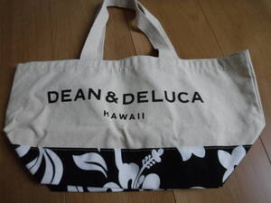 税不要特価 新品 正規品!DEAN＆DELUCA ディーン＆デルーカ ハワイ限定 花柄 ハイビスカス柄 大きめロゴ トートバッグ♪エコバッグ⑩