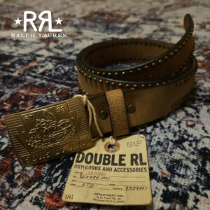 【Dead Stock】 RRL Motor Cycle Studded Leather Belt 【34】 モーターサイクル スタッズ レザー ベルト USA製 牛革 真鍮 Ralph Lauren