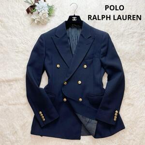 訳あり POLO RALPH LAUREN ポロラルフローレン 紺ブレ ジャケット 濃紺 ネイビー 金ボタン ダブル L レディース 大きいサイズ ブレザー