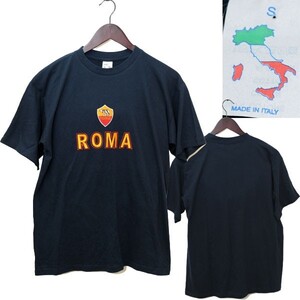 ★【日本ではかなり希少スーベニア物 デザイン◎ イタリア製】ROMA ローマ 地名 お土産 コットン100％ クルーネック Tシャツ S ネイビー