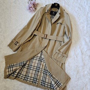 大きいサイズ 美品 バーバリー ロンドン【ハニーベージュ サイズ46 4L 相当 トレンチコート】BURBERRY LONDON ロングコート ノバチェック