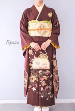 総刺繍　ブラウン　振袖　成人式　フルセット