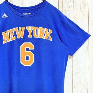 adidas アディダス NBA NewYork Knicks ニューヨーク・ニックス ポルジンギス プリント Tシャツ L USA古着 アメリカ古着