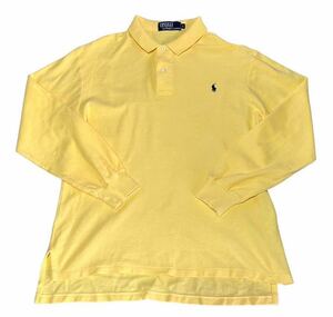 年代物 Polo by Ralph Lauren ポロ ラルフローレン ポロシャツ L ナイガイ製 長袖 イエロー 長袖ポロシャツ ワンポイント刺繍 黄色 古着