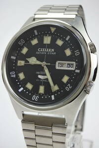 ☆☆☆超人気稀少モデル1978年製CITIZEN　APSS 2812-Y SEVEN STAR　21 石ダイバー自動巻き紳士腕時計 純正ベルト黒文字盤高級モデル　美品