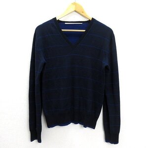 ★ ジャーナルスタンダード/JOURNAL STANDARD ボーダー Vネックニットセーター【M】紺MENS