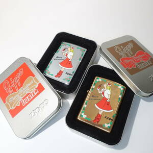 ZIPPO 2006年 クリスマス サンタガール 鏡面とブラス 2個まとめて 未使用 Merry Christmas WINDY