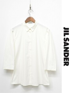 M397/美品 JILSANDER 長袖シャツ ブラウス 7分袖 ストレッチ 38 M 白 イタリア製 レディース