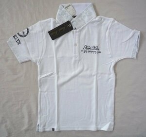 KARL KANI カール・カナイ ポロシャツ GOLF ゴルフウェア半袖 ダブル襟 カルゼ柄　3D刺繍　ロゴ Mサイズ ホワイト 白