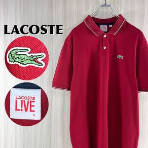 【大人気】【王道アイテム】LACOSTE ラコステ L!VE ワニ 鹿の子 ティップライン ロングテール 半袖ポロシャツ サイズ6 レッド XL 古着