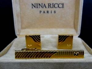 ◎№4077◎■美品■ニナリッチ【NINA RICCI】【ゴールド】■カフス＆ネクタイピン セット♪