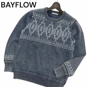 BAYFLOW ベイフロー 通年 インディゴ チマヨ ネイティブ柄★ コットン ニット セーター Sz.2　メンズ　C4T01384_2#L