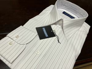 ROBERTOMARAZZI　白地×エンジストライプワイシャツ　L(41-82)　イージーケア　レギュラーカラー