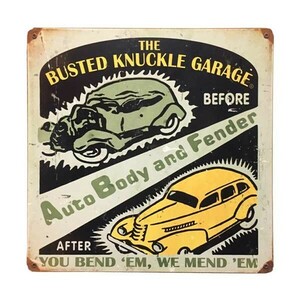 アンティーク風 看板 BUSTED KNUCKLE GARAGE Auto Body and Fender ガレージ アメリカン雑貨