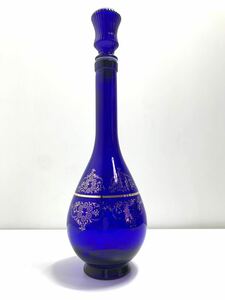 金婚 貴醸酒 （きんこん きじょうしゅ）空き瓶　ブルー×金　インテリア　フラスコ型　ガラス瓶　コルク栓　瓶コレクション　●
