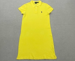 (I09314) ポロラルフローレン POLO RALPH LAUREN THE MESH MINI コットン 半袖ポロワンピース M イエロー