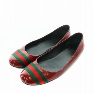 グッチ GUCCI パンプス フラットシューズ エナメル ラウンドトゥ シェリーライン 36 23cm 赤 レッド /XZ ■GY12 レディース