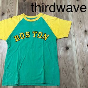 thirdwave サードウェーブ Tシャツ T-shirt TEE 半袖 ラグラン 刺繍ロゴ BOSTON USA企画 アメカジ グリーン サイズL 玉mc2850