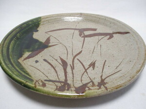 和陶器　織部　大皿　35ｃｍ　1個　手描き鉄絵　草文　大きなサイズ　盛り皿　皿