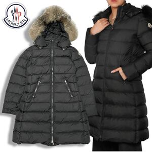 5 国内正規品 MONCLER モンクレール ABELLE LONG DOWN COAT アベル ダウン コート ジャケット ブラック ブルーフォクス ファー 12A