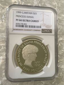 ※1円出品 1999年 イギリス ダイアナ妃追悼祈念 5ポンド銀貨 シルバープルーフコイン NGC鑑定PF66UC 英国 イギリス ロイヤルミント 一円