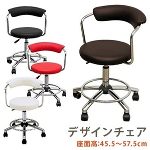 ◆送料無料◆デザインチェア 黒 BK ブラック キャスター ソフトレザー カウンター ワーキングチェア モダン 昇降式 イス 椅子