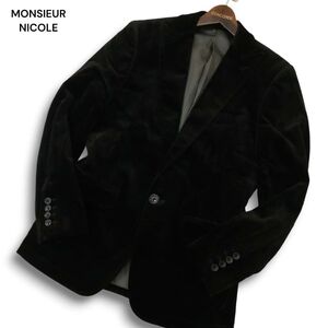 MONSIEUR NICOLE ムッシュ ニコル 秋冬★ 1B ベロア スリム テーラード ジャケット Sz.46 メンズ 黒　A4T11768_B#N