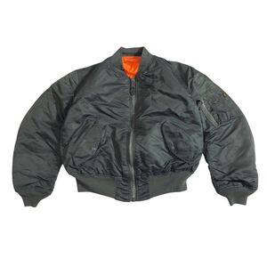 USA製 ● ALPHA INDUSTRIES アルファ ● MA-1 MA1 ロゴ ラベル 中綿入 ナイロン ボンバー ジャケット カーキ LARGE