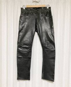 美品☆[DIESEL] DAMAGED BIKER LEATHER PANTS 傷加工 バイカーレザーパンツ 28 羊革 ブラック インド製 ディーゼル