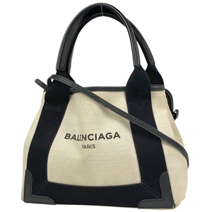 バレンシアガ BALENCIAGA ネイビーカバス XS 2WAY ショルダーバッグ トート キャンバス ナチュラル ブラック 390346 レディース 【中古】