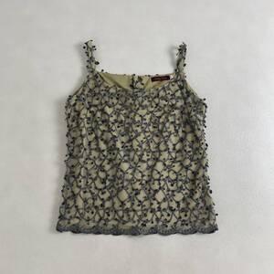 美品　ヴィンテージ　キャミソール　スペイン製　シルク100% Y2K フェアリーグランジ　パワーネット　総刺繍　42 L XL