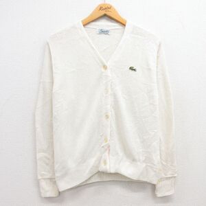 【50%OFF】古着 ラコステ LACOSTE 長袖 ブランド ニット カーディガン レディース 70s Heymaker ワンポイントロゴ アクリル 白 ホワイ 5OF